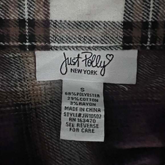 Just Polly Brown & Gray Plaid Button-Up Flannel Boxy Relaxed Shirt Size Small - Picture 5 of 6